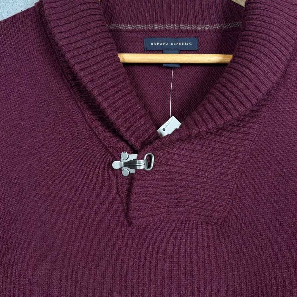Banana Republic Sweater Mens‎ Size Large Burgundy Cable Knit Shawl Neck Regular